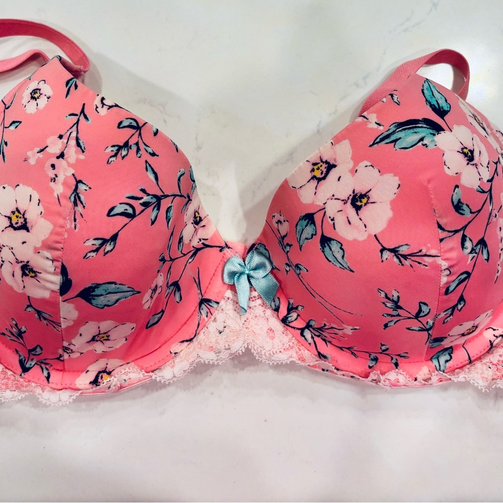 Adore Me Pink Floral Lace Bra